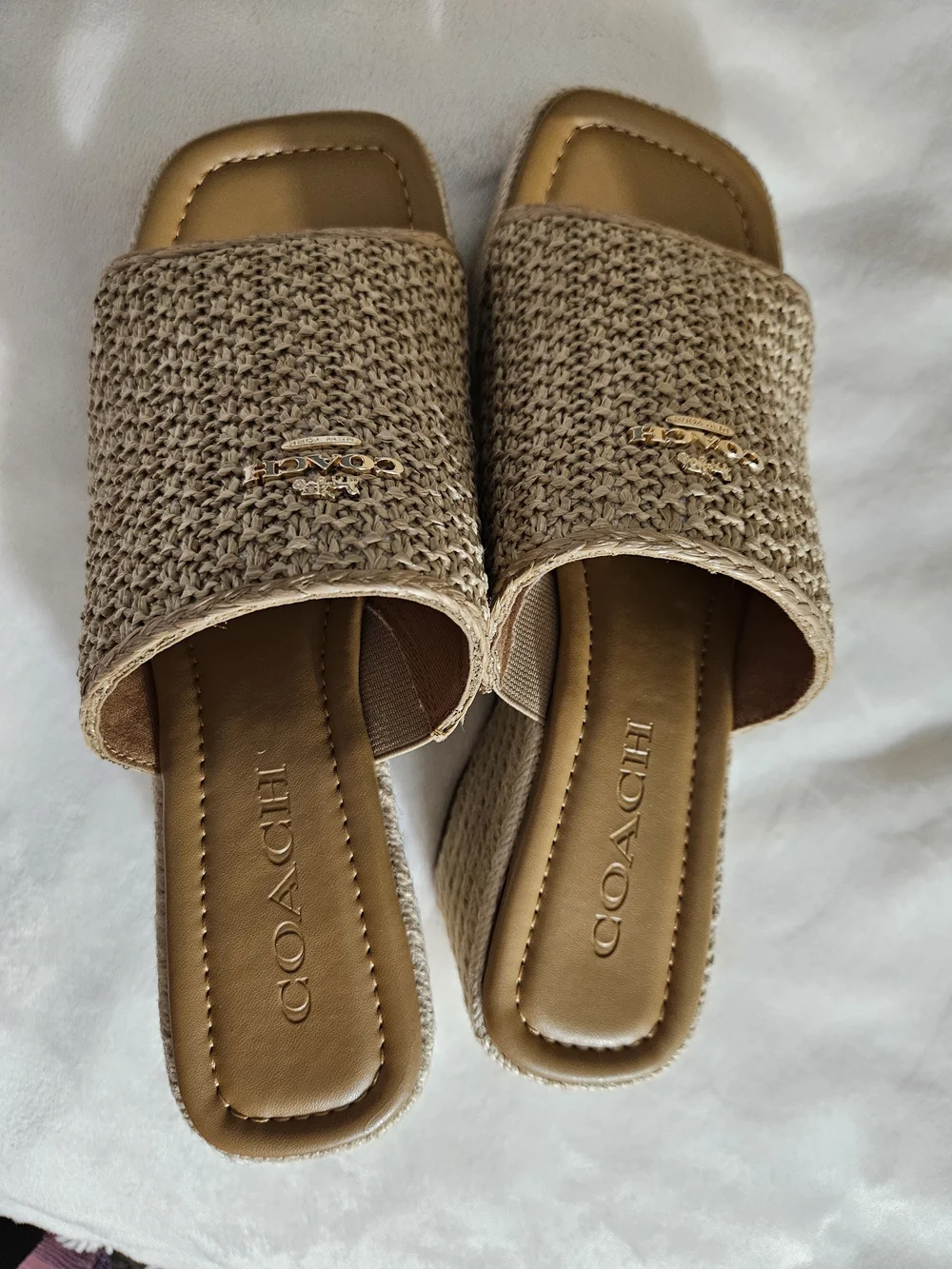 COACH Phobe Rafia Women's Natural Jute Woven Platform Slide Sandals 6.5B New